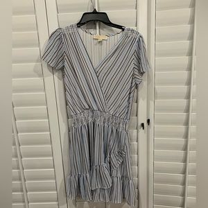 MICHAEL Michael Kors "Striped Surplice Ruffle Dress"